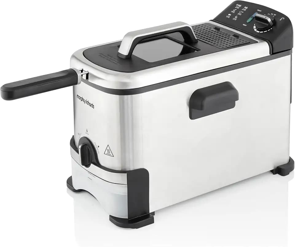 Morphy Richards Filter Pro 482001 Fritteuse aus Edelstahl, 3 l, abnehmbarer Korbgriff, selbstreinigendes Ölfiltersystem, Sichtfenster, variable Temperaturregelung, Edelstahl, 2 kW, 482001