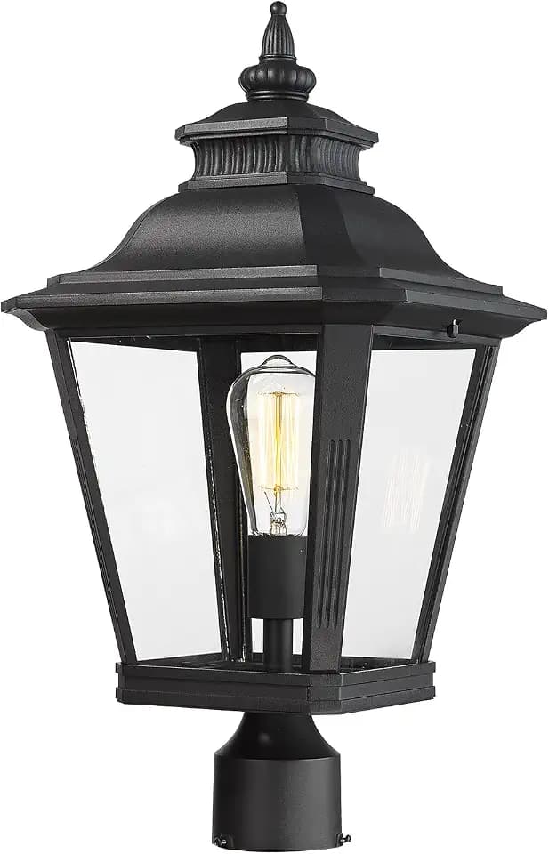 Large Outdoor Post Light Fixtures 21'' Lamp Post Light Fixture Black Finish Waterproof Anti-Rust Aluminum Pillar Outside Lighting for Walkway, Driveway, Patio, Porch