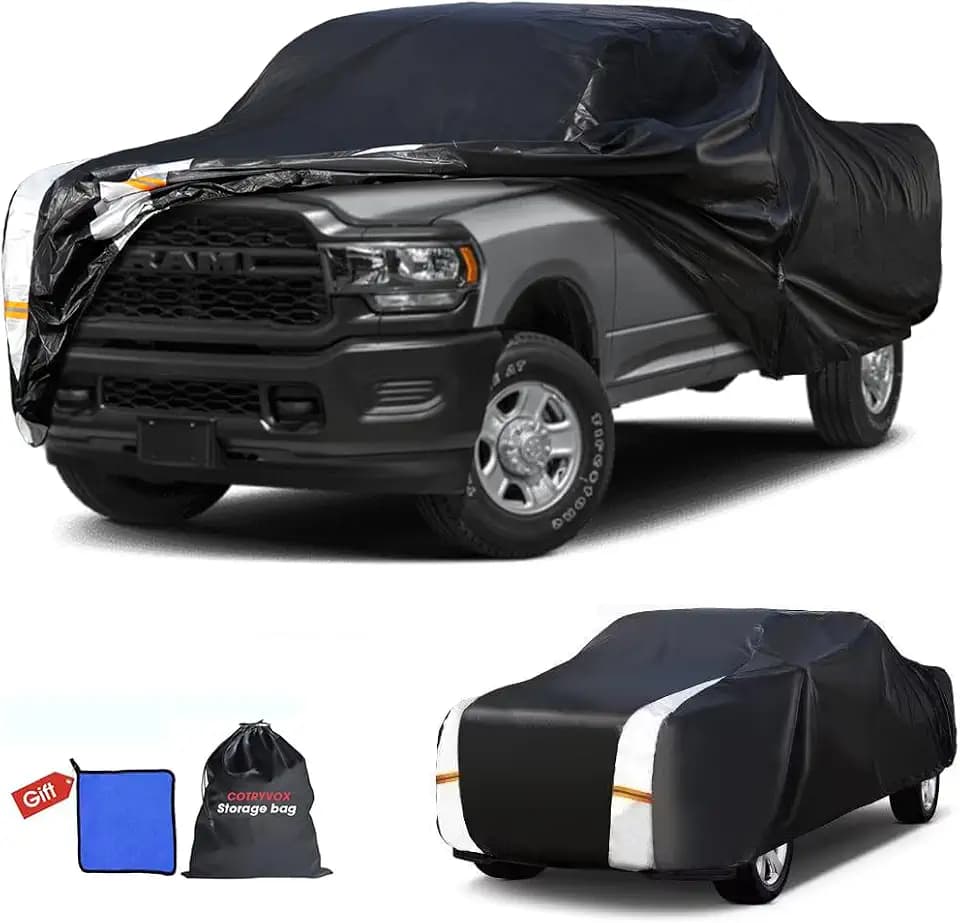 Dodge Ram 2500/3500 Truck Cover Custom Fit 2002-2026 Crew/Quad Cab Long Bed(8.1') with Door Zipper, 10 Layers Outdoor Heavy Pickup Truck Cover Waterproof All Weather, Wind Dust Sun Protector.