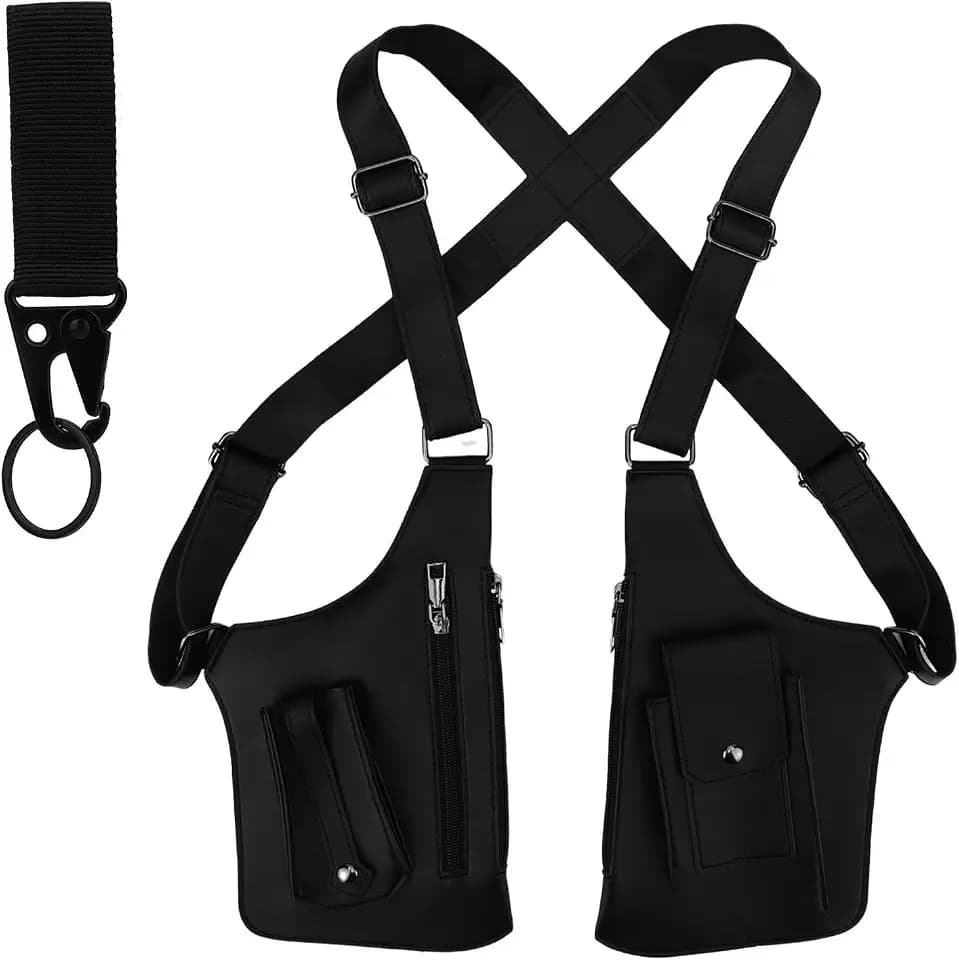 Mikovivi Doppelte Schultertasche, Versteckte Achseltasche mit Karabiner und Verstellbarem Riemen Diebstahlsichere Achseltasche für Unisex-Handy Schlüssel Ausweis Bluetooth-Headset
