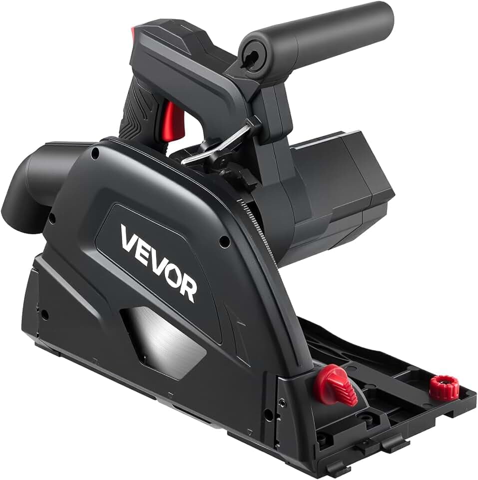 VEVOR Tauchsäge, 165,1 mm, Handkreissäge mit 48-Zahn-Hartmetall-Sägeblatt, Winkelverstellung 0–45°, Schnitttiefe 55 mm, für Holz & Kunststoff, Führungsschiene Nicht im Lieferumgang Enthalten