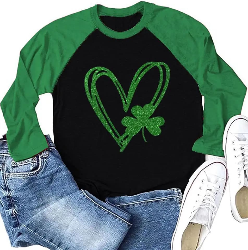 St. Patrick's Day Shirts for Women Raglan Long Sleeve Lucky Shamrock Graphic Irish Shirts Spring Casual Tops