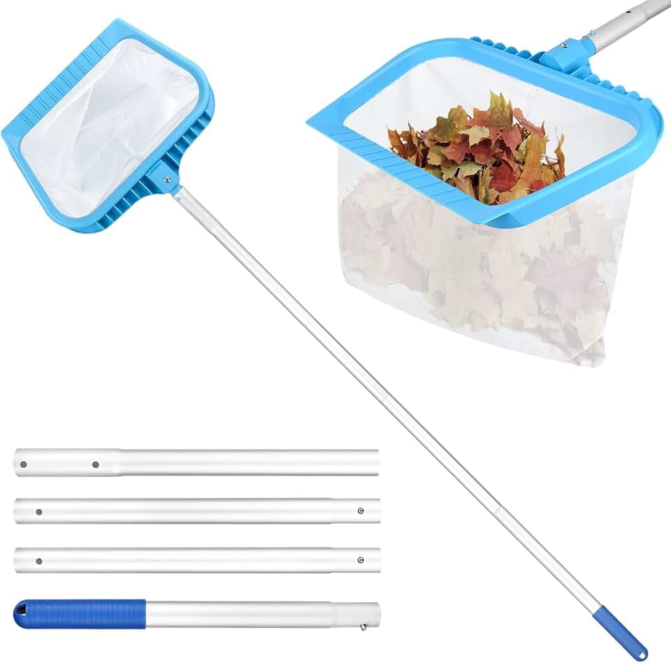 Pool Kescher,Ambesty170cm Lang-Teichkescher mit Teleskopstange, Poolreinigung Kescher Feinmaschig, 38CM Tief Kescher Teich Pool Kescher Feinmaschig, Pool Reinigungsset, Poolkescher für Pool, Teiche
