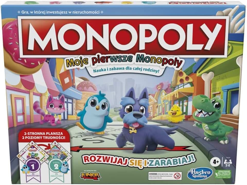 Monopoly Brettspiel, Brettspiel für Kinder, 2-seitige Spielbrett, lustiges Lehrwerkzeug für Familien; Mein Erstes; 4+