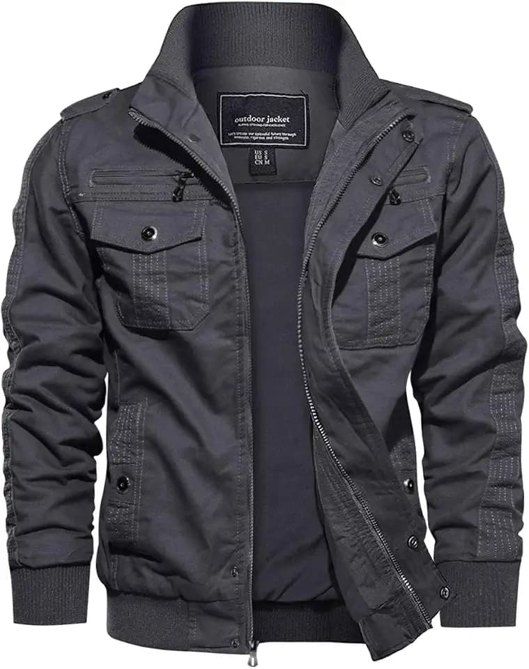 EKLENTSON Herren Übergangsjacke Baumwolle Cargo Jacke mit Vielen Taschen