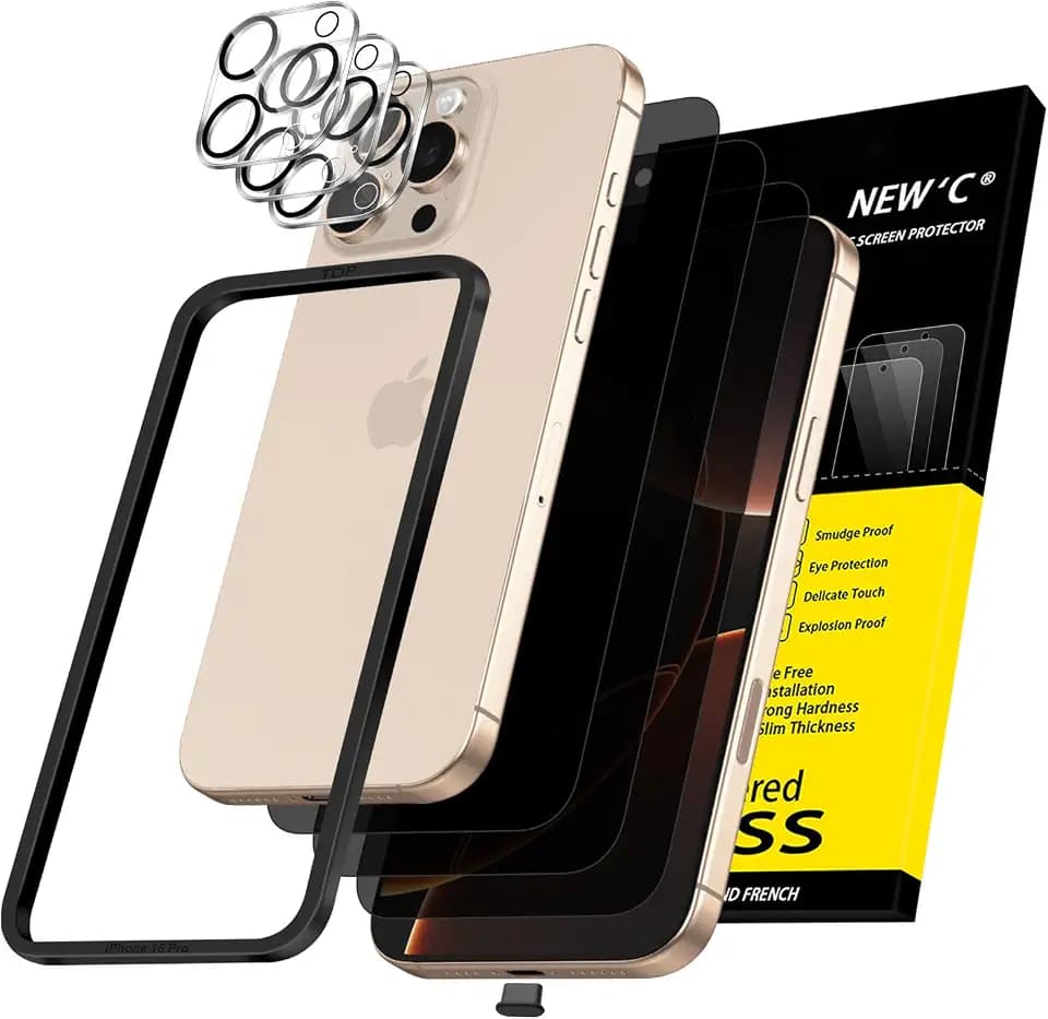 NEW'C für iPhone 16 Pro für Panzerglas Sichtschutz + Kameraschutz