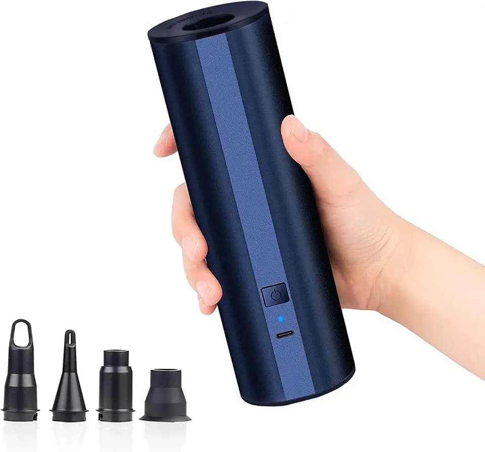 Kabellose Elektrische Luftpumpe mit 2×2000mAh Wiederaufladbarem Akku für Pool, Schlauchboot & Luftmatratze - Schnellfüll Inflator mit 4 Düsen