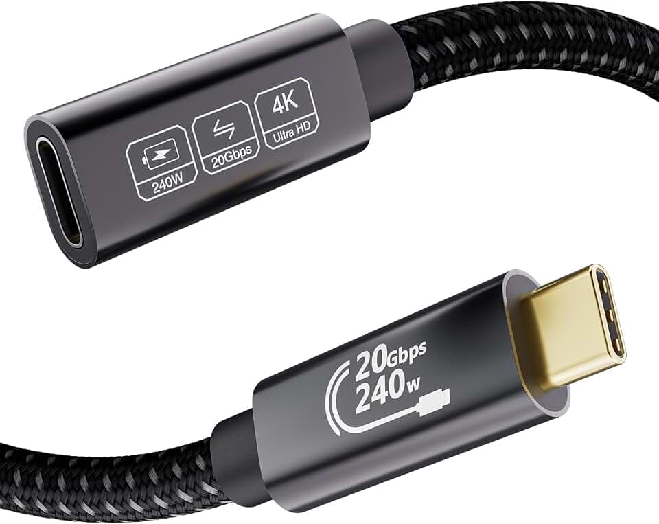 20Gbps USB C Verlängerung 2m,USB C 3.2 Verlängerungskabel 4K@144Hz 5K@60Hz,USB Type C Verlängerung 240W PD 3.1 Stecker auf Buchse für SSD, Thunderbolt 4,iPhone16,iPhone15,Switch,MacBook,VR