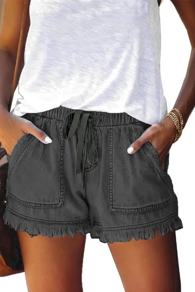 HVEPUO Damen Baumwolle Leinen Shorts Hotpants Sommer Weite Kurze Hosen