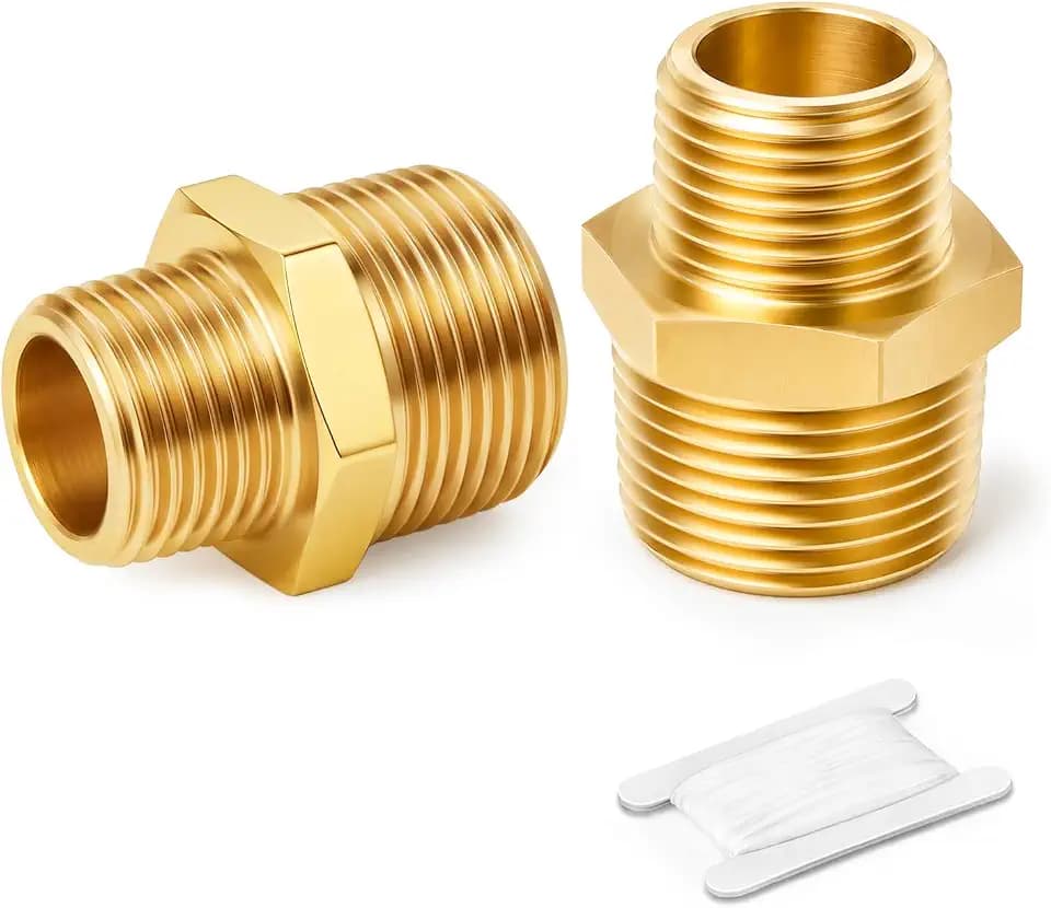 ERGAOBOY 2 Stück Messing Rohrverschraubung, Reduzier Sechskant Nippel, 3/8" x 1/4" BSP Außengewinde Kupplung für Wasser/Öl/Gas