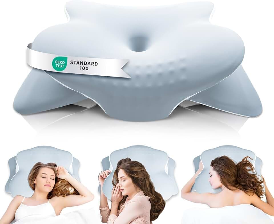 Nackenkissen Kopfkissen, Ergonomisches Nackenstützkissen Oeko-TEX Zertifiziert hautfreundlich | Kissen Komfortables Schlafkissen aus Memory Foam für Seitenschläfer, Rückenschläfer (Blau)