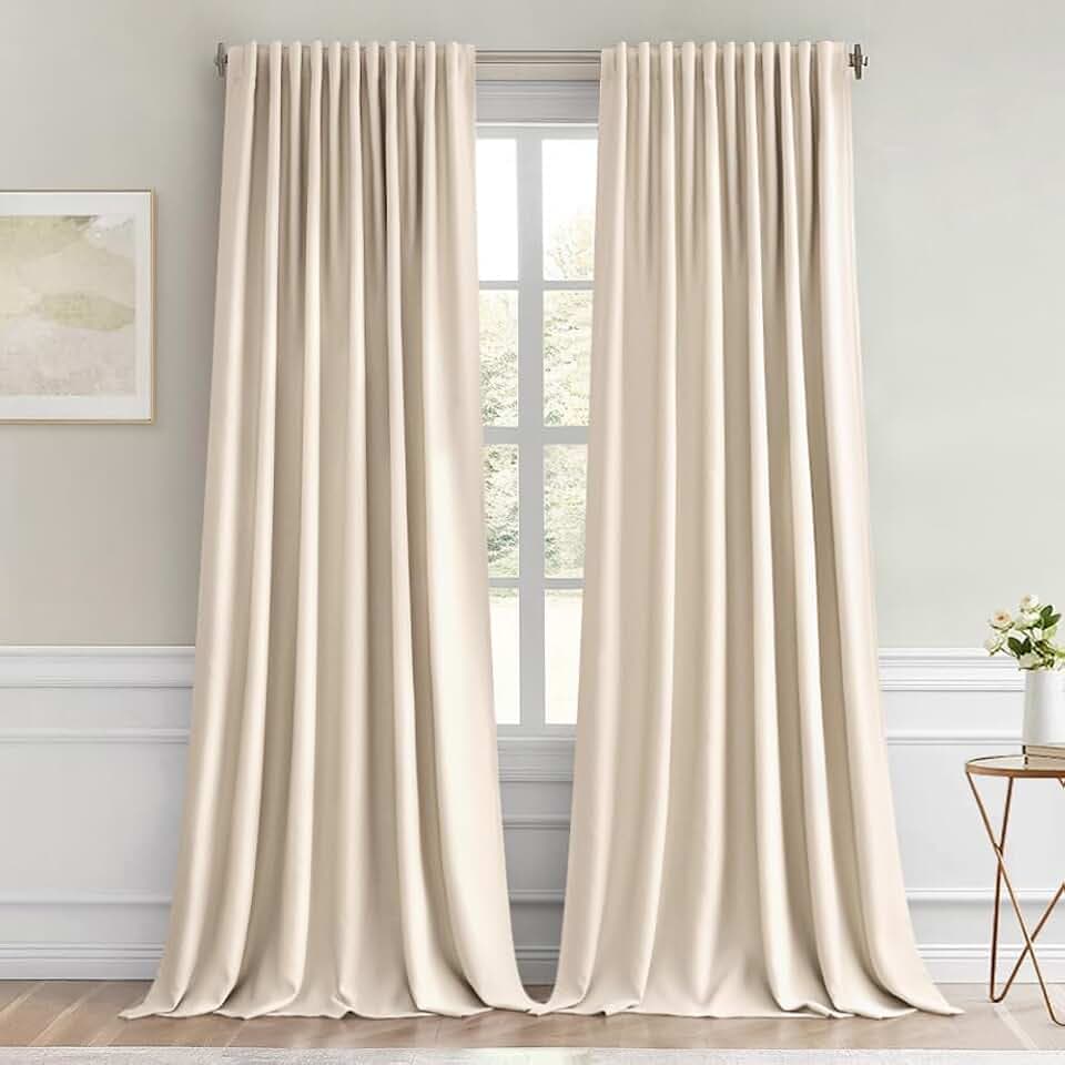 MIULEE Cream Beige Back Tab Blackout Curtains 66x96 Inch Length 2 Panel Set