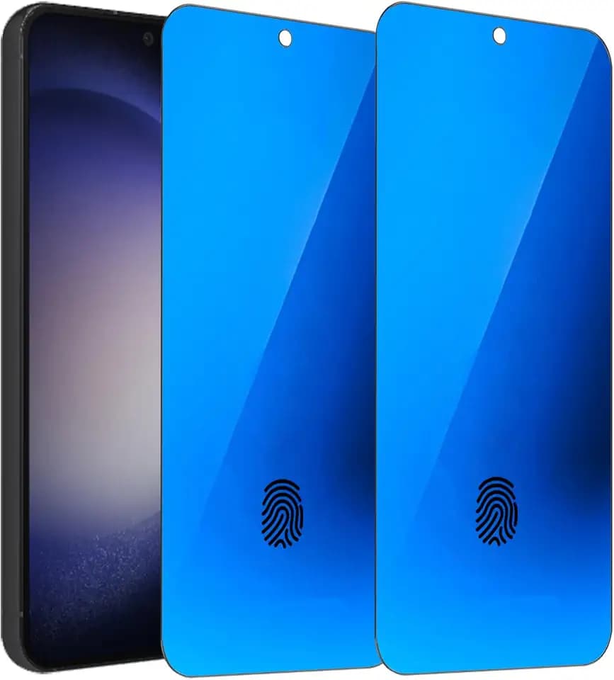 2 Pack Anti-Blue Privacy Tempered Glass for Samsung Galaxy S24 / S25 Anti-Spy Screen Protector Film Electroplated Blue Support Finger Unlock 6.2 inch