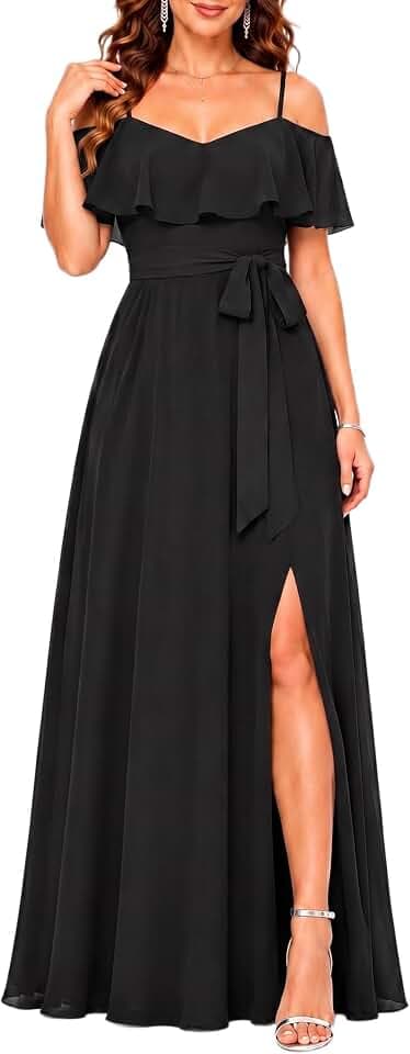Formal Dresses Off the Shoulder Chiffon A-Line Long Dress Split Women