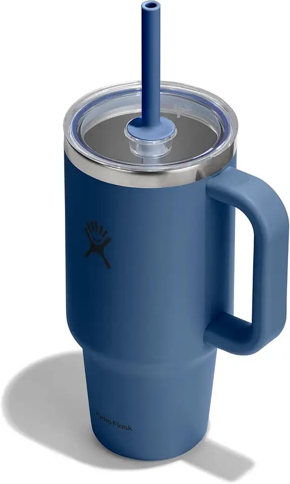 Hydro Flask Travel Tumbler with Handle, Clear Lid and Straw - Insulated Stainless Steel
