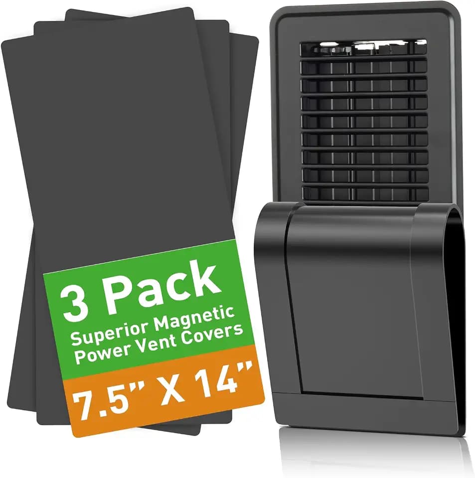 Magnetic Vent Covers for Home Floor, Wall and Ceiling Vent Register, Black Vent Covers 7.5'' X 14'' for Complete Seal, Vent Cover to Block Air, for RV, Air Conditioning, HVAC and AC Vents, 3 Pack
