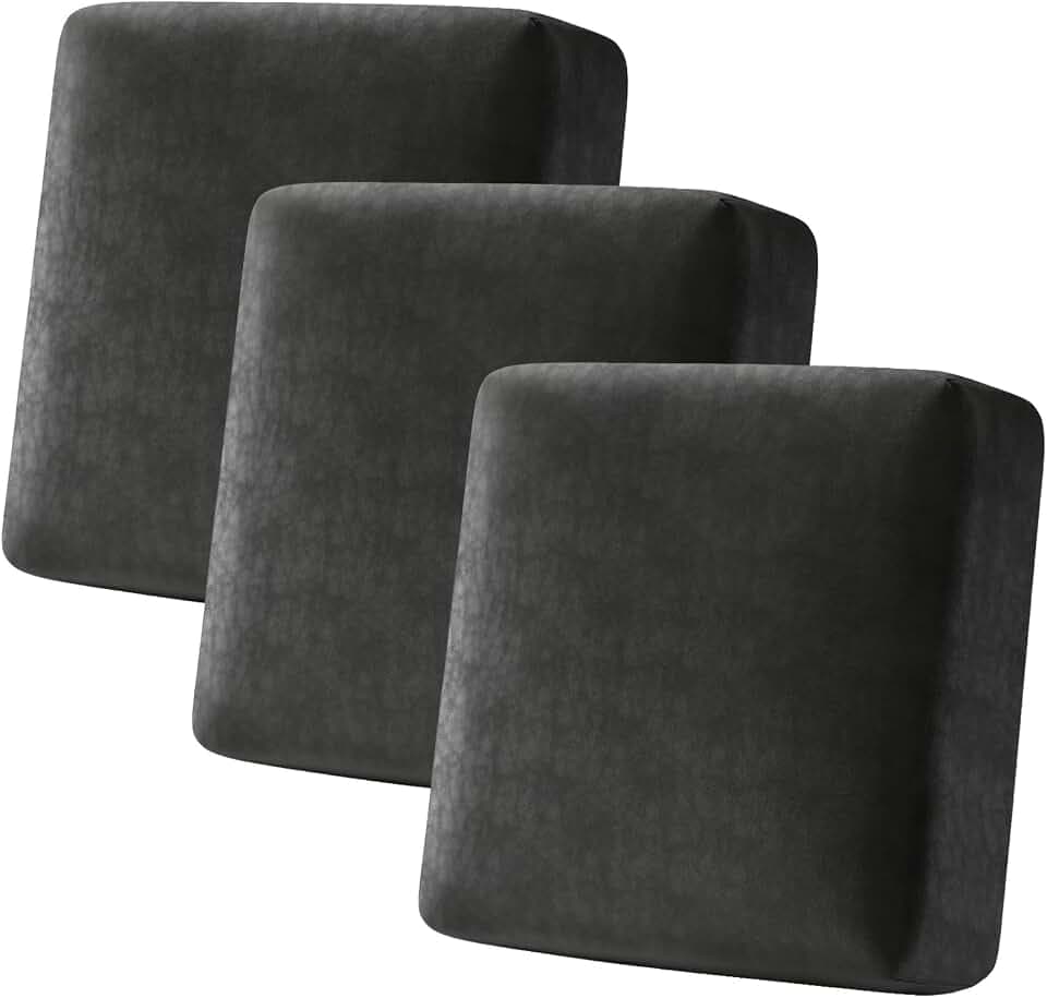Premium PU Leather Couch Cushion Cover Skin-friendly Sofa Cushion Covers Individual Stretch Soft Thickened Couch Seat Covers Luxurious Furniture Protector for Living Room (3 Cushion XL Sofa, Black)