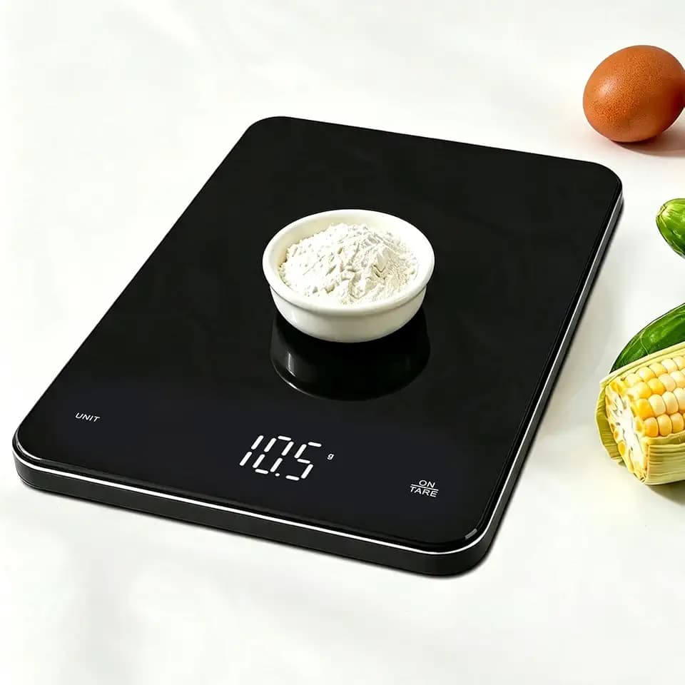 OBEST Wiederaufladbare Digitale Küchenwaage, 5kg/0.1g Küchenwaage | Küchenwaage elektronische, Gehartes Glas Wiegeplattform, Haushaltswaage Back- & Kochwaage, Schwarz
