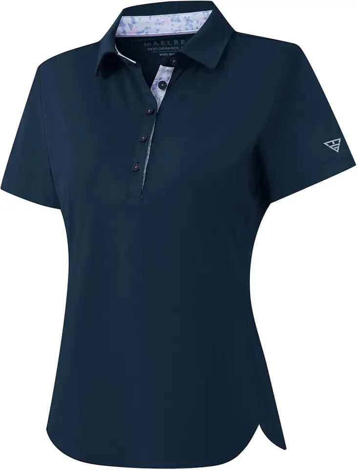 M MAELREG 5-Button Polo Shirts for Women Stretch Dry Fit Performance Lightweight Contrast Collared Golf Shirts Short Sleeve