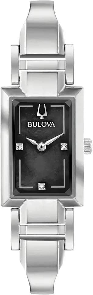 Bulova Ladies' Classic Diamond Dial Quartz Stainless Steel Watch, Rectangle, Mother-of-Pearl