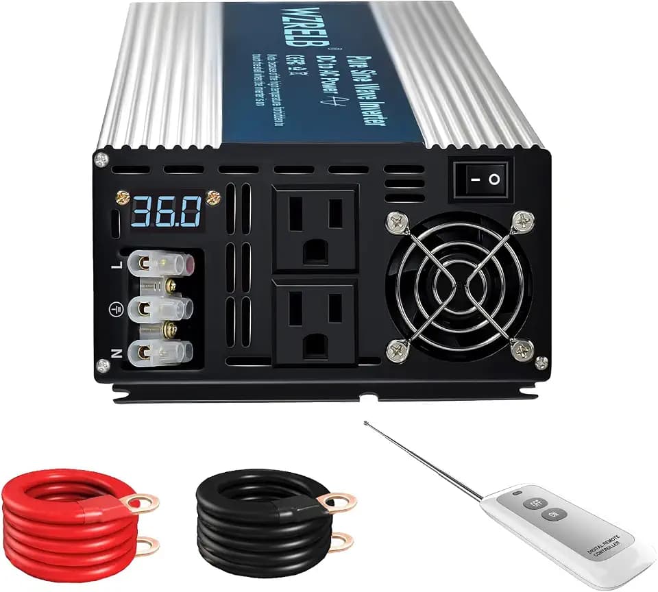 WZRELB 4000W Pure Sine Wave Inverter 36V DC to 110V 120V AC with LED Display,Remote Controller,Off-Grid Power Converter 8000W Surge with Dual AC Outlets, Hardwire Terminal for Home, RV, Truck, Camping