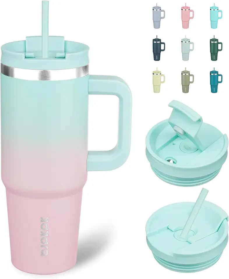 BJPKPK 30 oz Insulated Tumbler with Handle & Straw, Stainless Steel