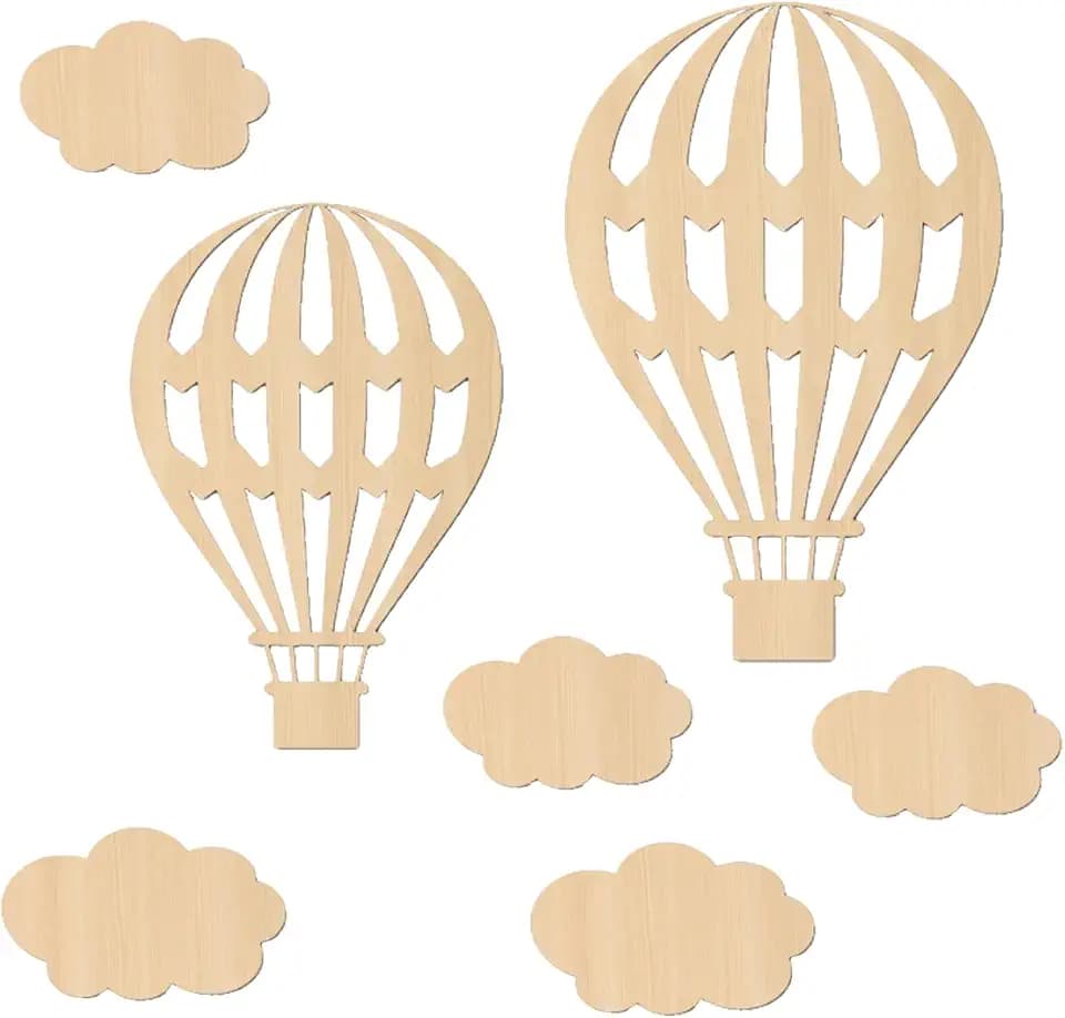 Heißluftballon Deko, 7 Stück Wanddeko mit Holzene Heißluftballon Wolken, Liebevolle Holz Deko Wand für Kinder, Junge, Mädchen, Familien, Kinderzimmer, Babyzimmer, Wanddekoration, Handmade