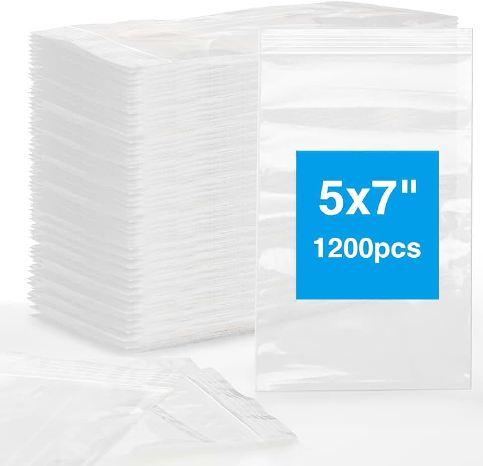 1200Pcs 5" x 7" Clear Plastic Zip Bags, 2 Mil Thick