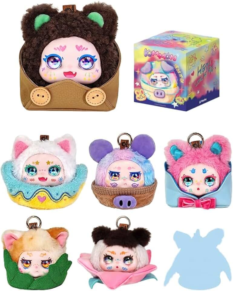 KIMMON Blind Box Plüschtier zum Sammeln, Serie Basket Full of Loveliness, Plüschtiere mit austauschbarem Korb, 6 Designs + 1 Geheimnis, 15 cm, 1 zufällige Einheit (DEQUBE 920D00355)