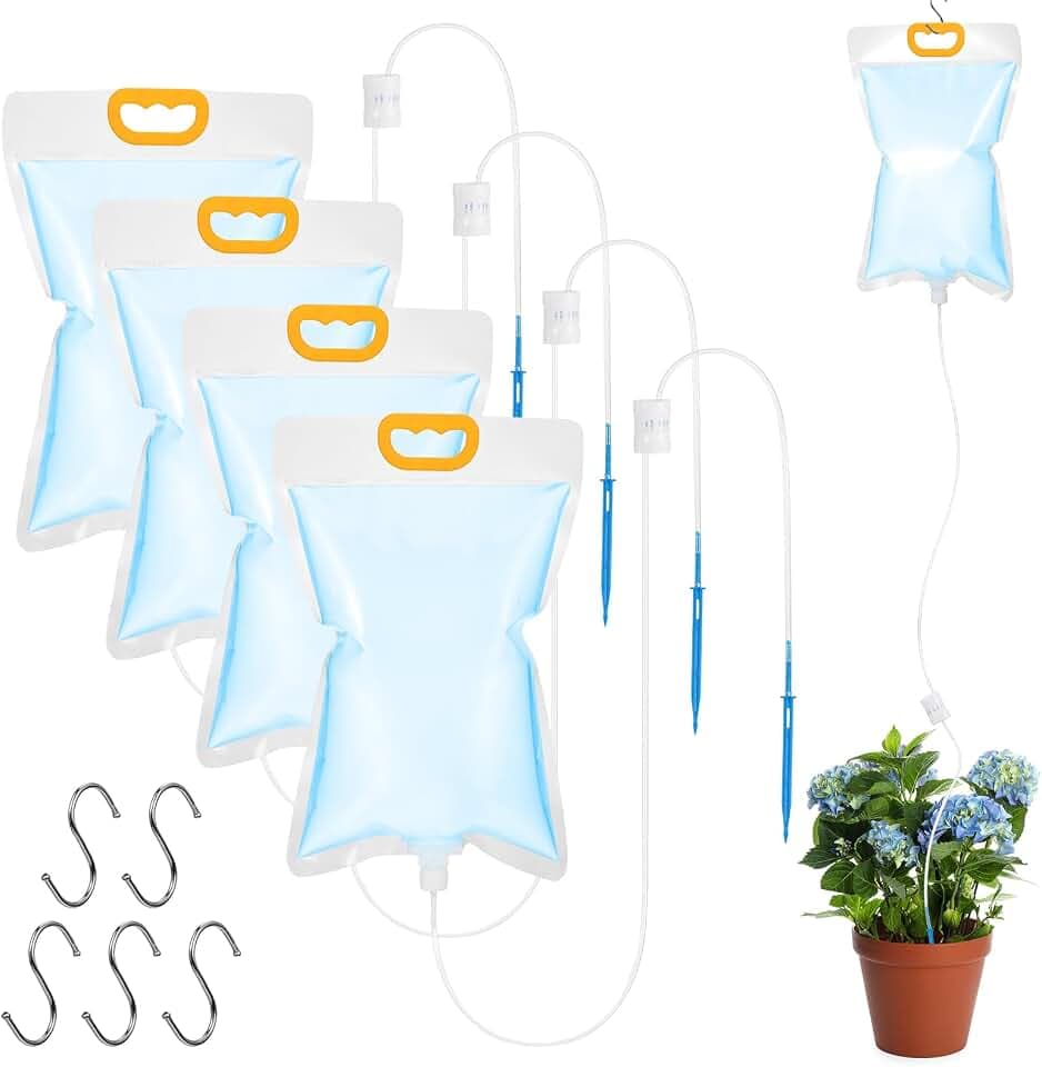 5 Stück 3,5L Pflanzen Automatische Bewässerung Tropfbewässerungsbeutel, Infusionsbeutel mit Verstellbarem Durchfluss Ventilschalter, Topfpflanzen Urlaubsbewässerung, Bewassersystem Blumentopf Indoor