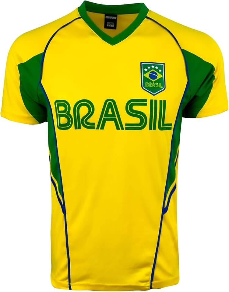 Icon Sports Men's Brasil Performance Jersey, Adult Sizes Brazil Soccer Shirt, Brasil Short Sleeves Tee Shirt