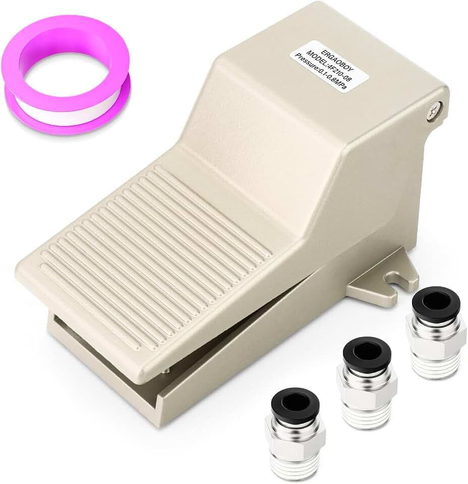 ERGAOBOY Pneumatisches Fußpedal-Ventil-Kit, 1/4"BSP 5 Wege 2 Positionen mit Gewinde und rutschfestem Gummi Druckkontrolle 4F210-08 mit 6MM Fittings