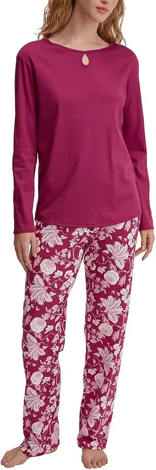 Calida Sweet Dreams Pyjama, lang Damen, aus 100% Baumwolle, Hose mit stoffbezogenem Gummibund