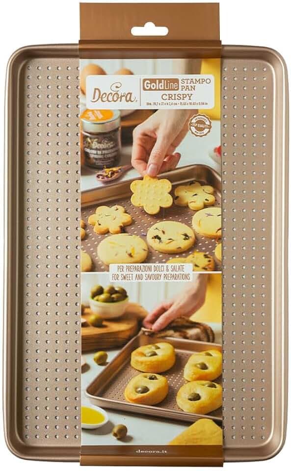 Decora 0070116 Backblech Cookies 39,7 x 27 x 2,4 H cm Gold Line, perfekt für Kekse und Hefen, ideal für süße und herzhafte Zubereitungen, aus robustem Metall, antihaftbeschichtet