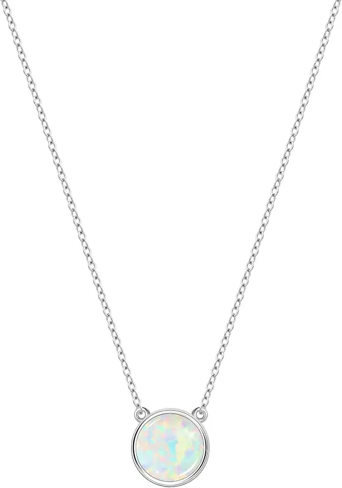 S925 Sterling Silver Round Opal Necklace for Women Dainty Simple Minimalist Heart Pendant Chain for Women Gift