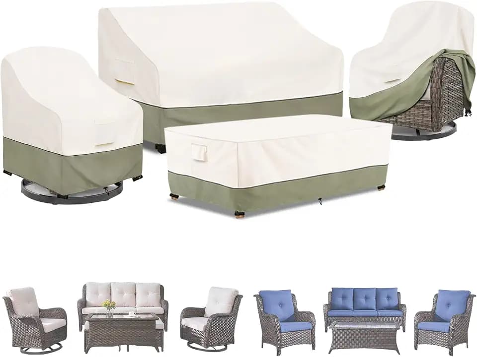 Bitubi Outdoor Waterproof Patio Furniture Covers 4-Piece Set for Swivel Rocker Chairs, Patio 3-Seater Sofa 79in, Coffee Table 48in, Heavy Duty 600D Tough Canvas, Beige
