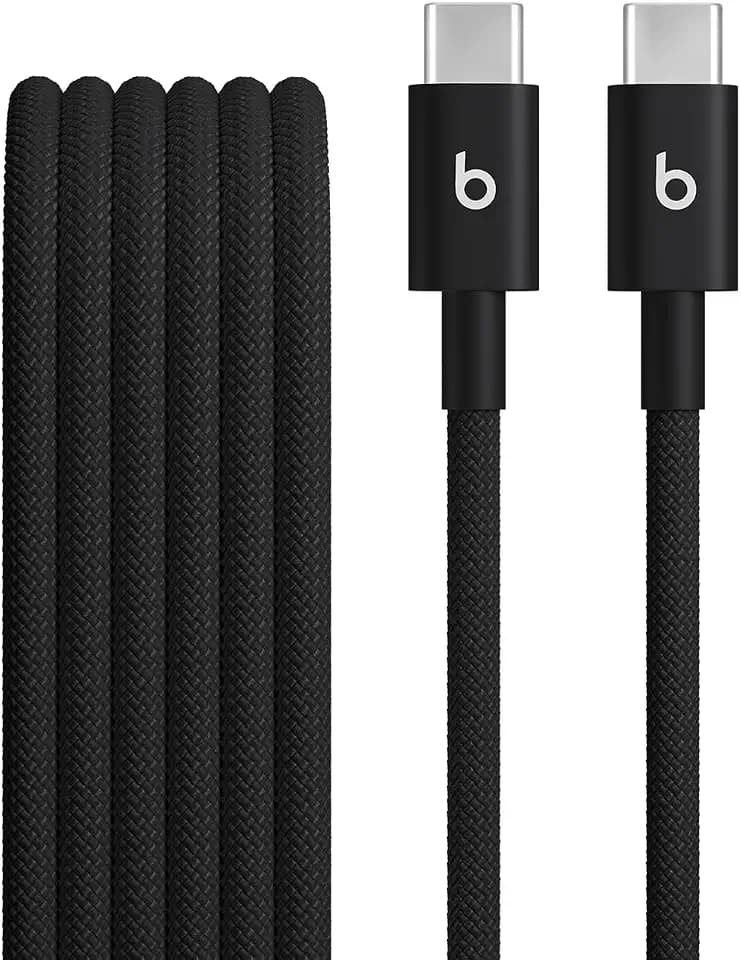 Beats USB-C to USB-C Woven Cable Fast Charging Durable/Tangle-Free Compatible Charger for Apple & Android Devices (1.5 m, 5 ft) - Bolt Black