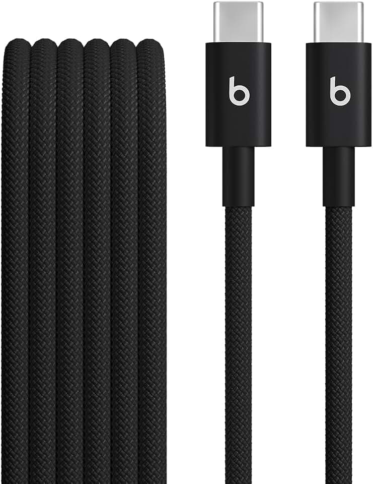 Beats USB-C auf USB-C Gewebtes Kabel, schnelles Laden, langlebiges und verwicklungsfreies Design, Kompatibles Ladegerät für Apple und Android-basierte Produkte (1,5 m) – Power-Schwarz