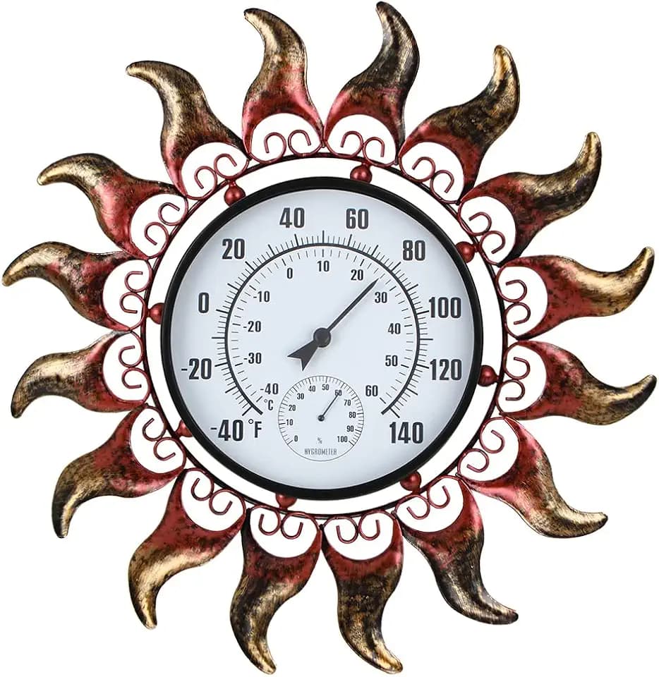 VEWOGARDEN 13 Inch Sun Outdoor Thermometer Waterproof Metal Decorative Wall Indoor Outdoor Thermometer for Patio, Home & Garden