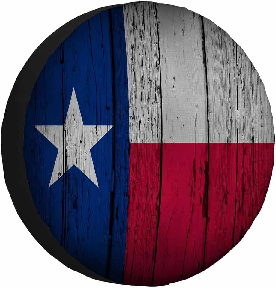 Texas State Flag Spare Tire Cover American Red Blue White Star Wooden Aged Wall Weatherproof Universal Wheel Protectors Camper Tire Covers for Trailer Rv Travel(17 inch)
