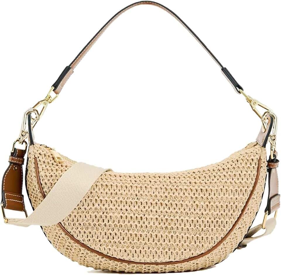 Straw Crossbody Bags for Women Beach Woven Hobo Handbag Summer Chic Crescent Shoulder Purses with Adjustable Strap 2026