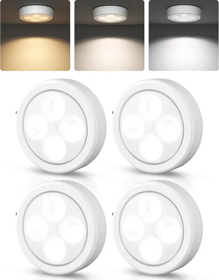 EZVALO LED Puck Lights, Rechargeable Stick On Tap Lamp, Touch Light, 2.95'' Mini Tap Light, 3 Color Temps,Under Cabinet Lights Wireless, Ideal for Kitchen,Closet,Pantry,Camper(4 Pack)