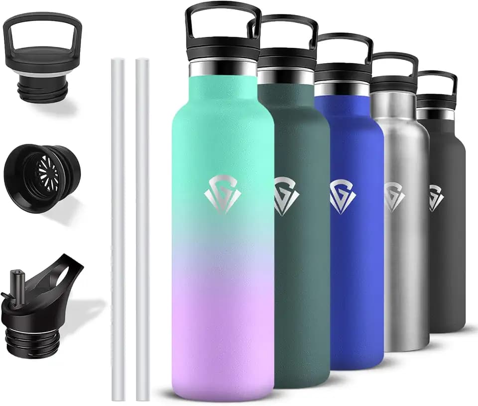Thermosflasche- 750ml- Trinkflasche Edelstahl, Trinkflasche Sport, BPA-Frei, Wasserflasche Doppelwandig, Wasserflasche mit Strohhalm, Leicht zu Reinigen, Trinkflaschen für Wandern, Camping, Fitness