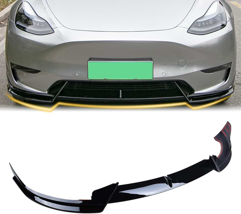 Front Bumper Lip Front Splitter Spoiler Front Wing Fit for 2017-2023 Tesla Model 3 Accessories Lip V Style (Glossy Black)