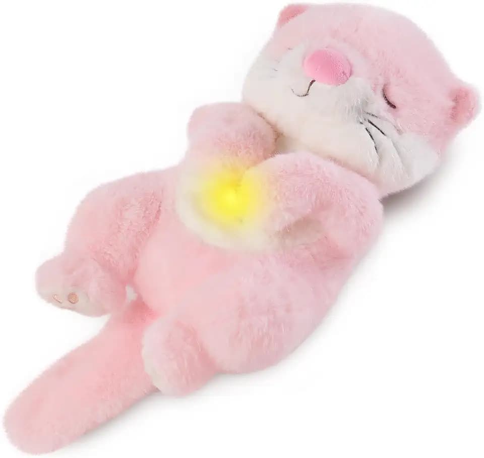MIAODAM Soothing Otter Baby Plush Toy Breathing Stuffed Animal, Pink