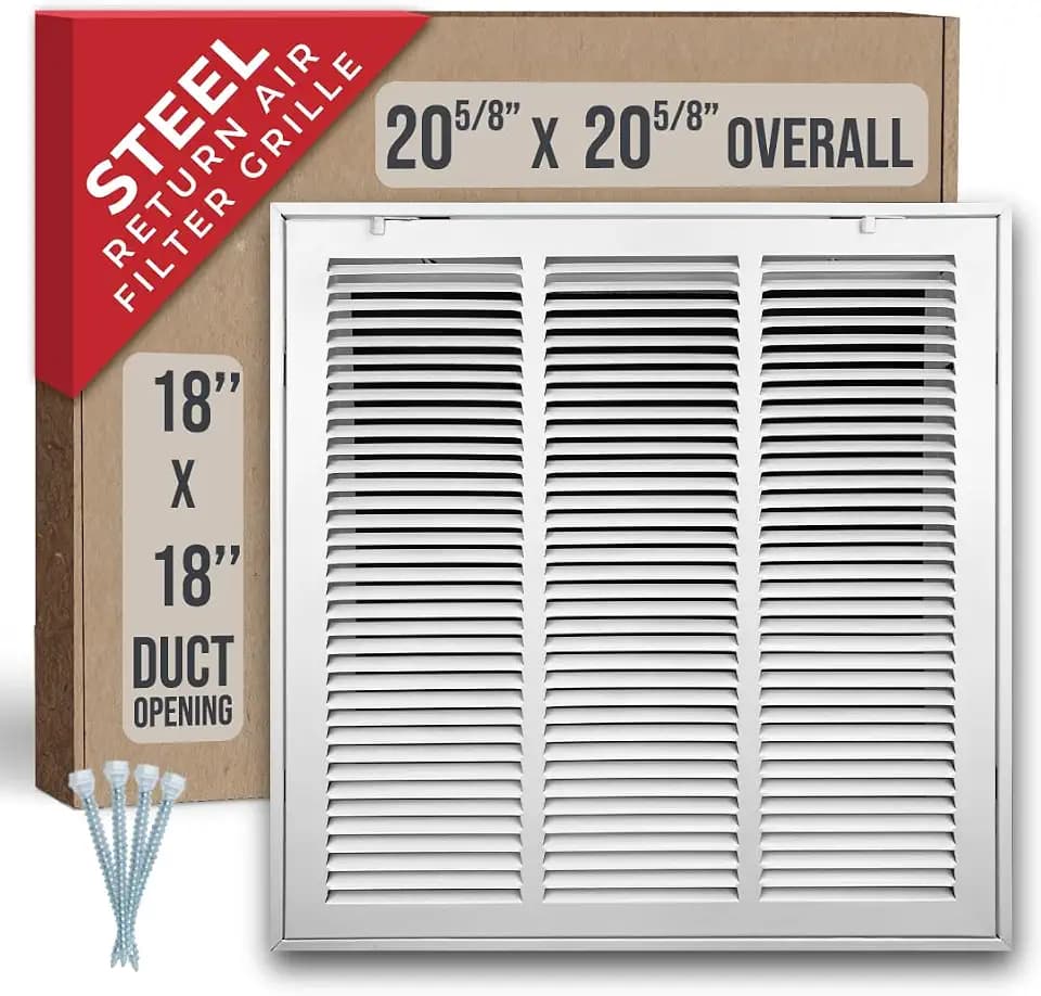 Fits 18x18 Duct Opening | Steel Return Air Filter Grille by Handua [Removable Door] for 1-inch Filters | Vent Cover Grill | White | HVAC Cold Air Intake Grille | Out Dim: 20 5/8"W X 20 5/8"H