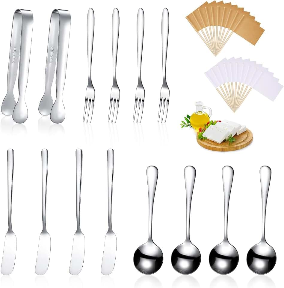 Patelai 14 Pcs Charcuterie Utensils Cheese Knives Forks,Silver