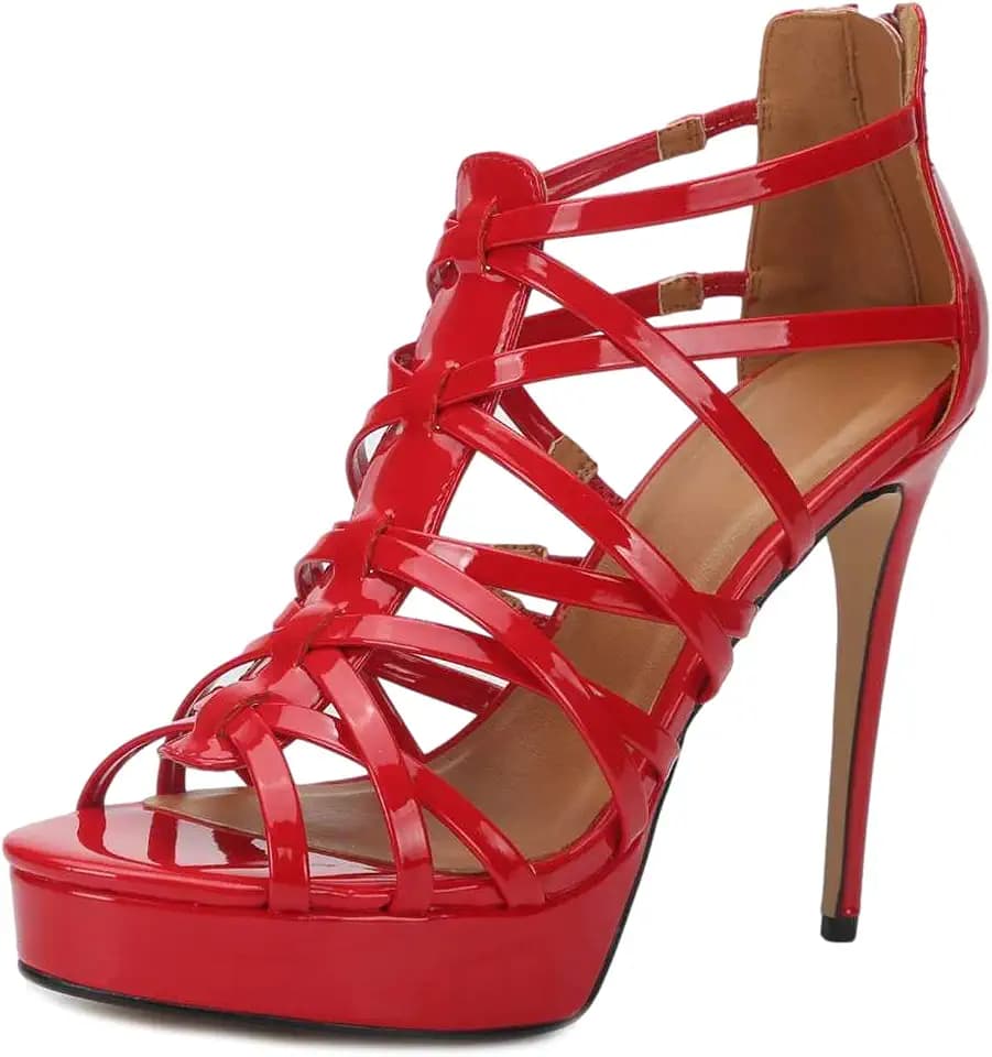 MAIERNISI JESSI Unisex Men's Women's Platform High Heel Sandals, Strappy Gladiator Style, Stiletto Heel with Zipper Closure
