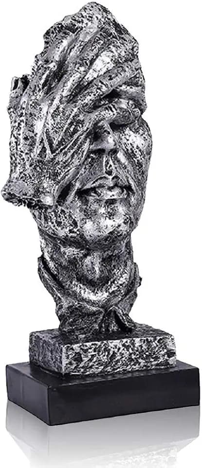 Lependor Abstract and Creative Desk Decorations The Thinker Statue, Hand & Face Statues and Sculptures for Home Living Room Decor - No See Silver