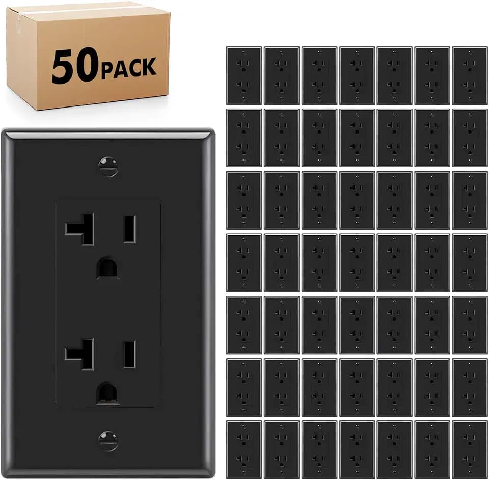 Micmi Decorator Receptacle Outlet, Standard Decorative Wall Outlet, 20 Amp, 125 Volt, Non-Tamper Resistant, Grounding UL Listed Black(20A Outlet with wallplates 50pack)